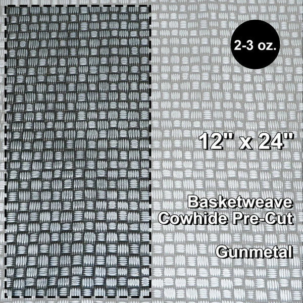 Basketweave Cowhide Pre-Cut - Gunmetal - 12" X 24" 1 Basketweave Cowhide Pre-Cut - Gunmetal - 12" X 24"