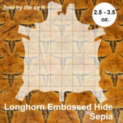 Longhorn Embossed Cow -Leather Goods Sales Shop LHEC.Sepia .Large .03